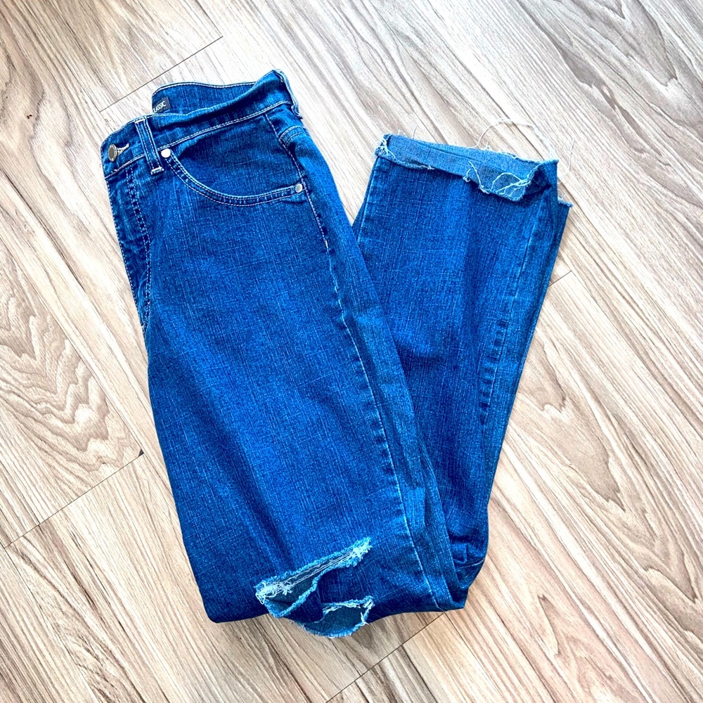 (10) dark denim jeans